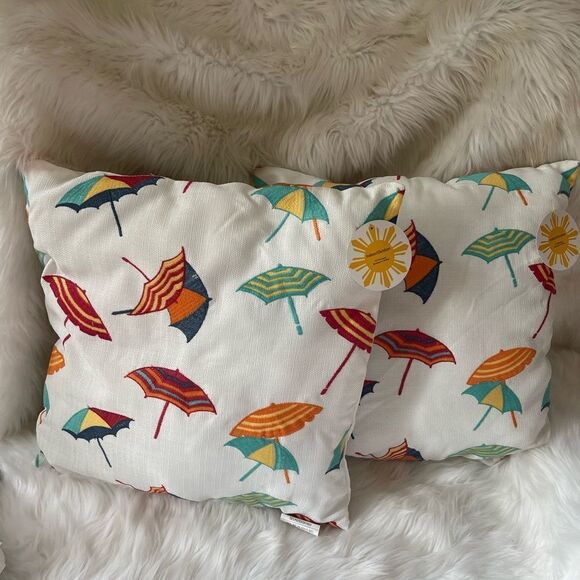 NWT Home Fashion Intl colorful Throw pillows white polyester umbrella em… - Picture 1 of 7